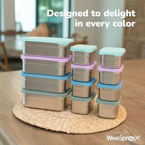 Miniatura 7 de WeeSprout Juego de fiambreras de acero inoxidable, cajas Bento anidadas para almacenamiento de alimentos de 25.4 fl oz y 7.8 fl oz, con tapa