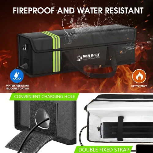 Miniatura 3 de ImnBest Bolsa de batería Ebike, resistente al fuego, impermeable y a prueba de explosiones, bolsa de seguridad Lipo para almacenamiento, transporte