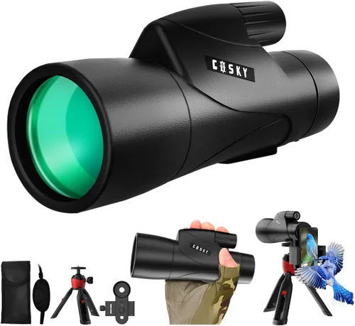 Miniatura 10 de Gosky Telescopio monocular HD de 12 x 55 con prisma BAK4 y lente FMC, ligero con adaptador para teléfono inteligente, para observación de aves