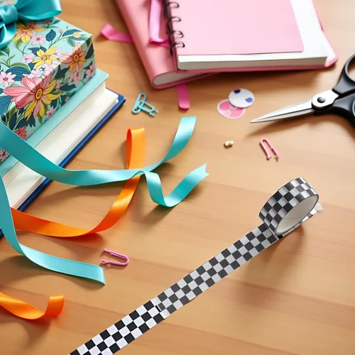 Miniatura 7 de BWESOO Cinta decorativa Washi cinta adhesiva compacta con patrón de tablero de ajedrez, cinta de papel DIY resistente a la decoloración para artes