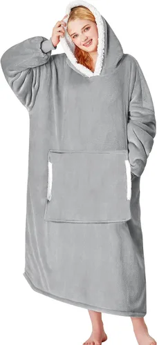 Miniatura 14 de yescool - Cobija con capucha, sudadera de franela de forro polar sherpa para adultos, mujeres y hombres, talla única