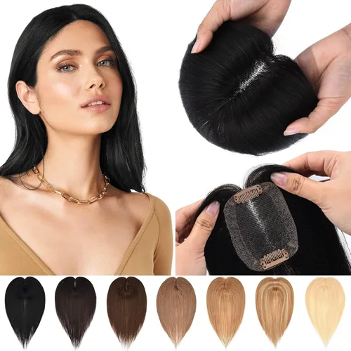 Miniatura 10 de JGS1996 Toppers de cabello humano real para mujer, 150% de densidad, hecha a mano, base de encaje, peluca de cabello Remy con piezas de cabello