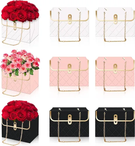 Miniatura 9 de Whaline 6 bolsas de papel de flores con cadena de metal, ramo de almacenamiento, bolsa de floristería, bolsa de mano, cesta de envoltura de ramo