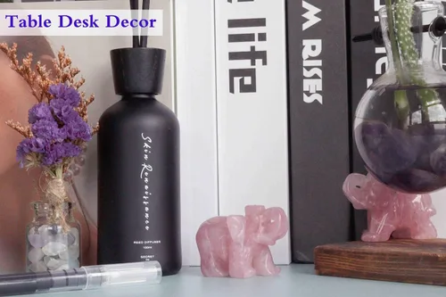 Miniatura 3 de YATOJUZI - Figura de elefante de cuarzo rosa de 5 cm decorativa, cristal curativo rosa, lindo, natural, tallado a mano, pulido, estatua de gema