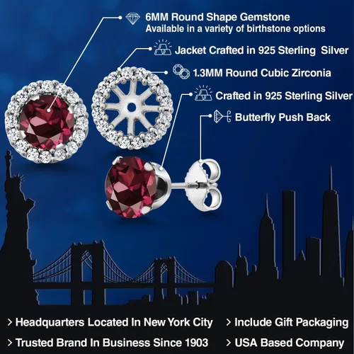 Miniatura 44 de Gem Stone King Aretes redondos de plata de ley 925 de 0.236 in con piedra natal extraíble para mujer