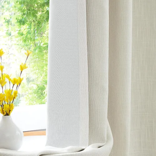 Cortina opaca completa, color beige, con textura de lino pesado, tratamiento de ventana para dormitorio, cortinas de eficiencia energética, triple