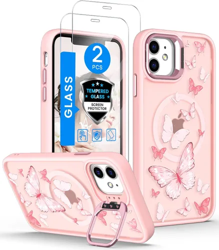 Miniatura 8 de Dretal Magnético para iPhone 11 Pro, Funda Floral, Protector de Pantalla, Anillo de Lente Integrado, Soporte, Protección de Grado Militar, Funda