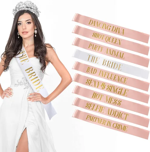 LEIFIDE Juego de 10 Bandas para Novia y Damas de Honor, Boda, Despedida de Soltera, Regalos Divertidos de Equipo, Decoraciones de Bandas para Mujer,