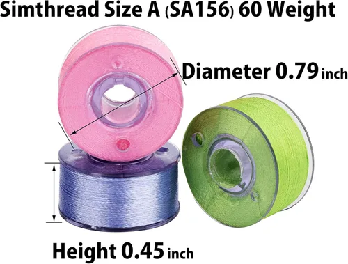 Miniatura 3 de Simthread 25 piezas de colores surtidos tamaño A clase 15 (SA156) 60WT bobinas preenrolladas hilo con caja de plástico transparente compatible