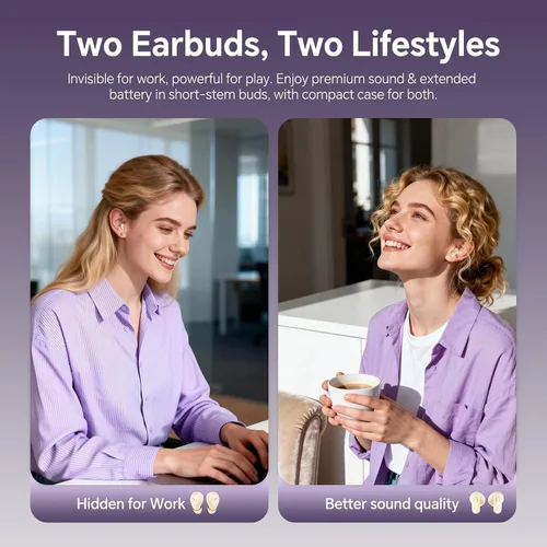 Miniatura 3 de Xmenha Juego de mini auriculares invisibles pequeños para dormir, color morado, inalámbrico, Bluetooth, para orejas pequeñas, canales de lado