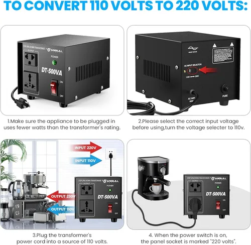 Miniatura 3 de Transformador Convertidor de Voltaje Anbull 500W, Transformador de Voltaje de Paso Abajo y Arriba 110v 220v, Convertidor de Voltaje de 220 a 110