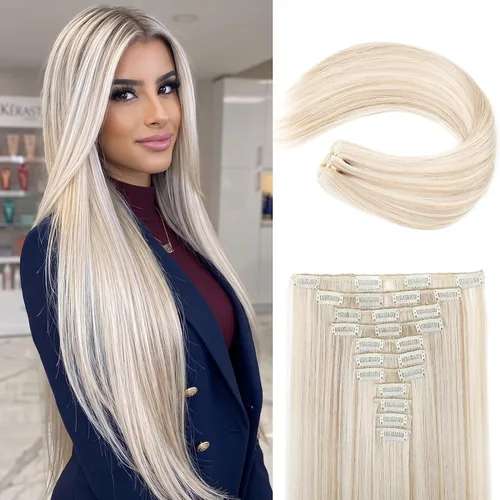 Miniatura 23 de REECHO Extensiones de cabello, 11 piezas de extensiones de cabello con clip de 24 pulgadas de largo, lacio, HE005, extensiones sintéticas naturales