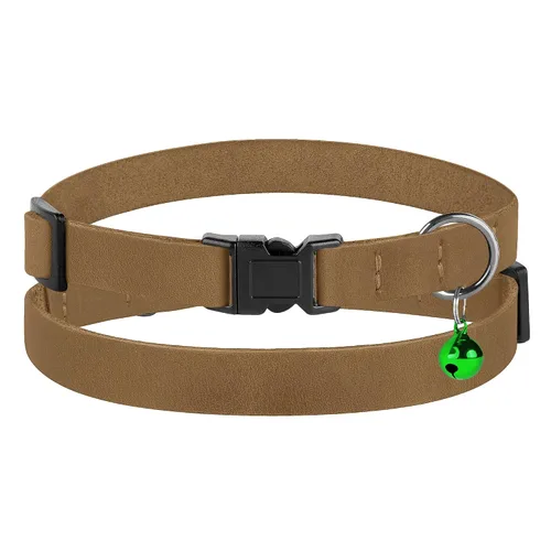 Miniatura 2 de Muromto Breakaway - Collar de piel suave ajustable para gatos con campana, rosa, marrón, azul, verde, rojo (marrón)