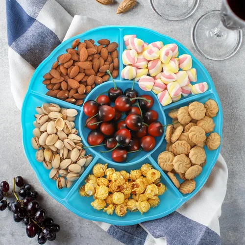 Miniatura 7 de Frcctre Paquete de 20 platos desechables de plástico para servir aperitivos, 12 pulgadas, 6 seccionales divididos para aperitivos, nueces, dulces