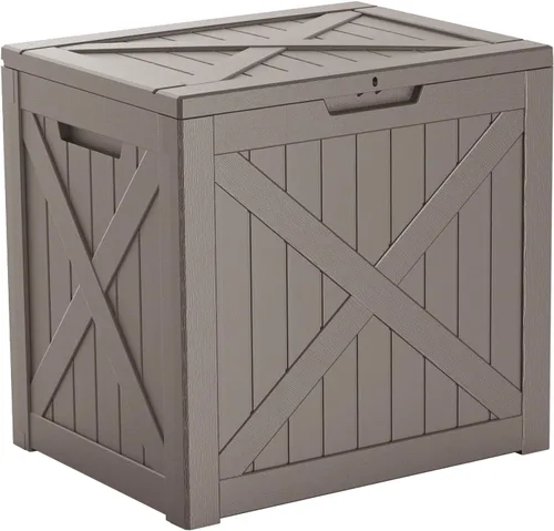 Miniatura 8 de Caja de almacenamiento impermeable para exteriores de 180 galones, caja de resina resistente a los rayos UV con varilla hidráulica para mayor 2-Gris