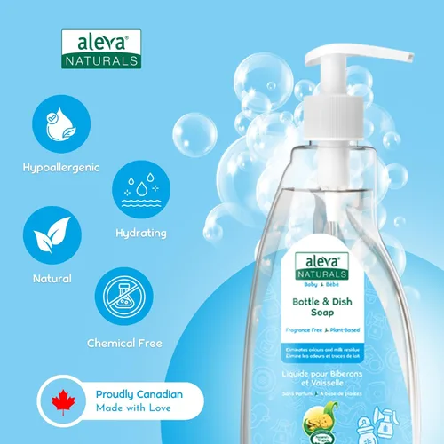 Miniatura 3 de Aleva Naturals Líquido hipoalergénico para biberón y lavavajillas, fórmula a base de plantas y sin fragancia, jabón para lavar platos para limpiar