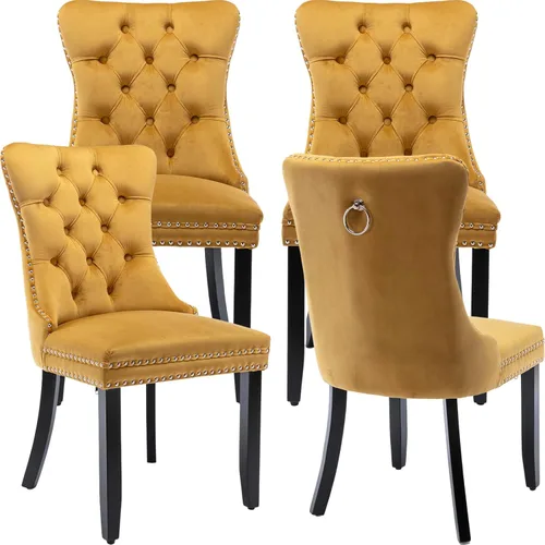 Miniatura 11 de Velvet Dining Chairs Set of 2, Tufted High Chairs with Nailhead Trim, Pull Ring, Black Solid Wood Legs, Elegant Upholstered Accent Chairs for Dining