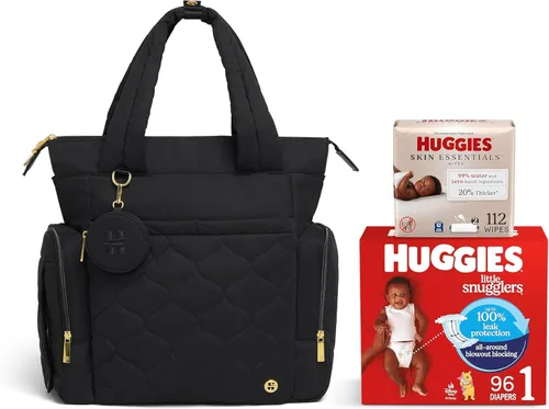 Miniatura 7 de HUGGIES unisex-adult Cozy Hugpack Tote Diaper Bag negro acolchado