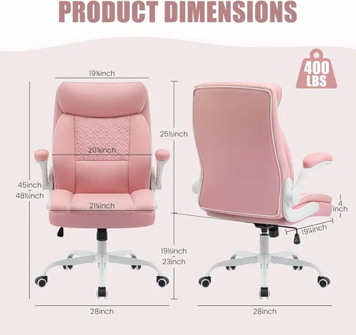 Miniatura 2 de Silla de oficina de cuero, silla de escritorio para computadora con soporte lumbar, ajuste de altura, cómodas sillas de tareas excutivas 400 libras