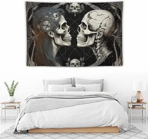 Miniatura 2 de Naykow Tapiz hippie de calavera, esqueleto gótico, tarot, tapiz de luna bruja, grunge, tapiz estético para dormitorio, tapiz de Santa Muerte