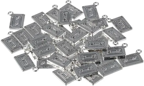 Miniatura 2 de 50 dijes con forma de cintas de casete de audio, 0.866 x 0.630 in de aleación antigua para hacer joyas y bricolaje
