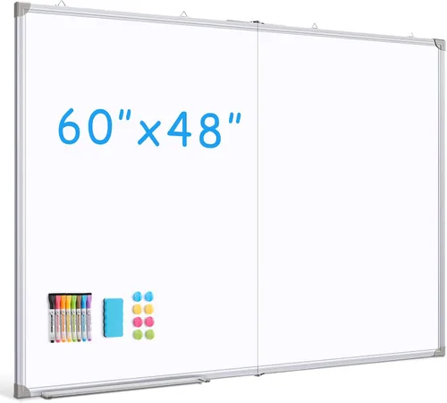 DOLLAR BOSS Pizarra blanca grande de 60 x 48 pulgadas plegable magnética para pared, pizarra portátil de borrado en seco de doble cara, tablero de