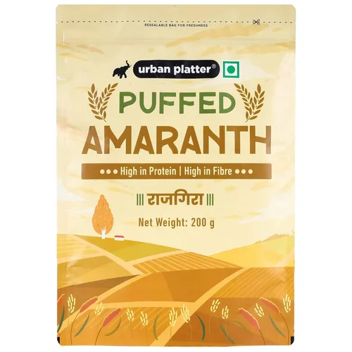 Urban Platter Amaranto hinchado (Rajgira) | 7.05 onzas (7.05 oz) | Grano de superalimento sin gluten | Alto en proteínas y fibra | Bocadillo ligero,