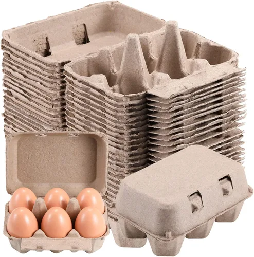 Media docena de cajas de huevos vintage, paquete de 25 unidades, pulpa natural en blanco, 6 unidades para huevos de gallina, bandeja de