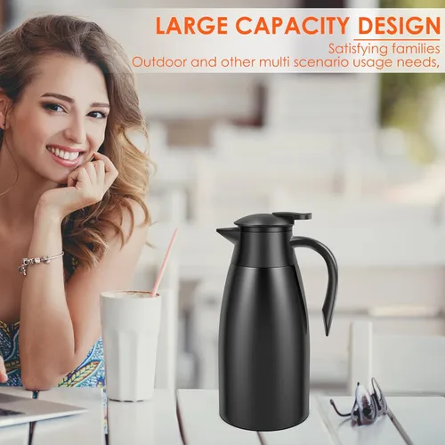 Miniatura 7 de Jarra térmica de café de acero inoxidable de 2 litros, aislada al vacío, de 20 a 24 horas, botella de agua térmica de gran capacidad para el hogar
