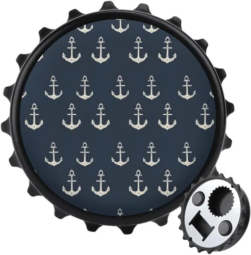 Magnetic Beer Bottle Opener - Vintage White Anchor Print Portable One Handed Small Magnetic Bottle Opener for Fridge with Bartender and Outdoor,