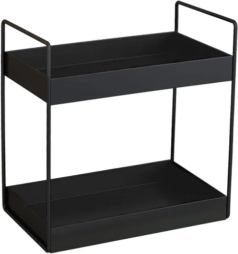 Estantería de 2 niveles para baño, encimera de almacenamiento, organizador de cosméticos, soporte para especias de cocina, color negro.