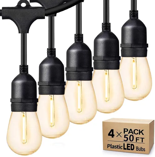 Miniatura 9 de Svater Cadena de luces LED para exteriores de 50 pies, luces de patio con 16 bombillas S14 inastillables, 1 vatio, E26, regulable, 2700 K, blanco