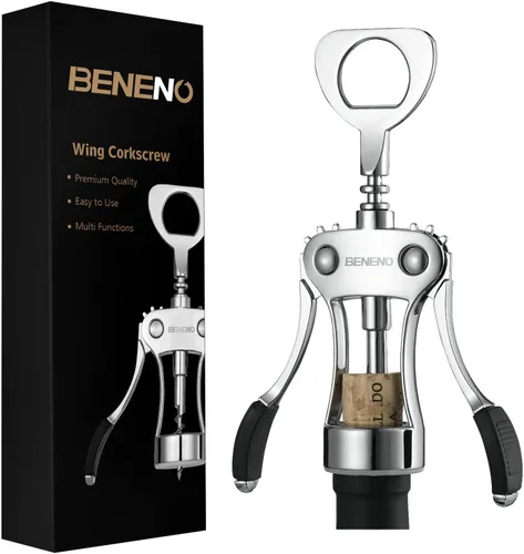 Miniatura 10 de Beneno Abridor multifuncional de botellas de vino con ala de regalo, sacacorchos, cortador de aluminio, tapón al vacío y vertedor aireador, perfecto