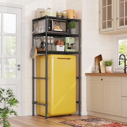 Miniatura 2 de REIBII Mini estante para refrigerador de 3 niveles con almacenamiento, estantería de metal de 264 libras con 8 ganchos, organizador de altura