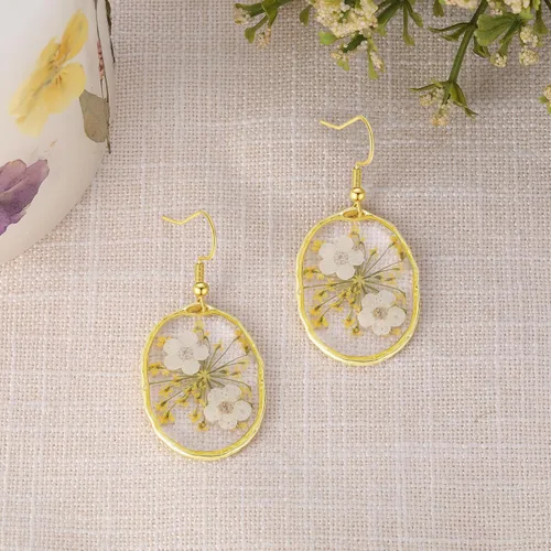 Miniatura 45 de Forget-Me-Not and Queen Anne's Lace Pressed Wildflower Earrings Pressed Flower Earrings Handmade Drop and Dangle Earrings Gift for Woman