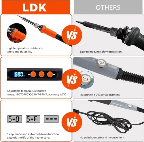 Miniatura 7 de LDK Kit de soldadura eléctrica, soldador digital de 100 W para electrónica, pistola de soldadura con estilo pluma para joyería, kit de soldadura