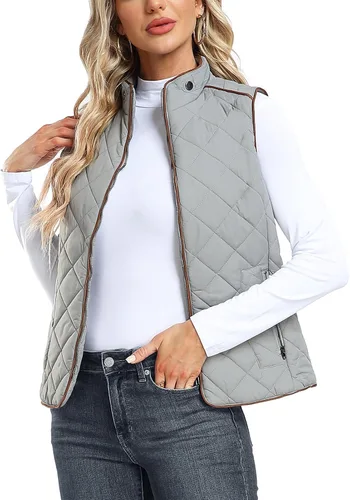 Miniatura 3 de Dilgul Chaleco acolchado para mujer, cuello alto, con cremallera, acolchado ligero y moderno