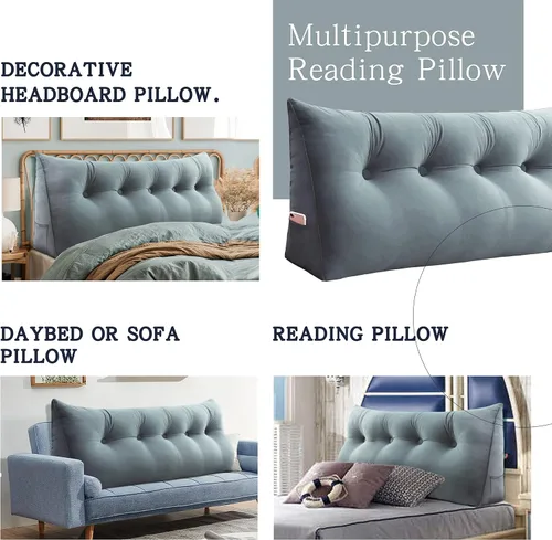 Miniatura 6 de Cojín decorativo Vercart grande, cuña para cama, grande, para uso de día, soporte para espalda, con cubierta extraíble, de terciopelo, completo