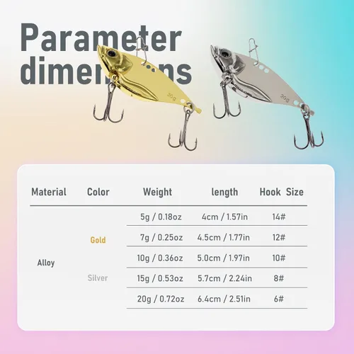 Miniatura 2 de 5 unids/10 señuelos de pesca, cebos de hoja dura de metal VIB, cuchara giratoria de metal cuchara de pesca Crankbaits Swimbaits para trucha Walleye