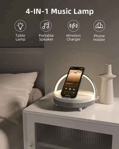 Miniatura 2 de Regalos de cumpleaños Ezvalo para mujeres, lámpara de mesa con música y cargador inalámbrico, lámpara de mesita táctil 4 en 1, altavoz Bluetooth