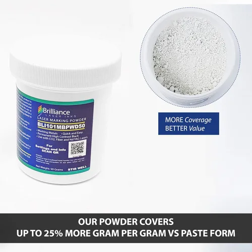 Miniatura 5 de Brilliance Laser Inks Polvo de marcado de metal negro de 1.76 oz con cepillo de espuma Accesorios de grabado láser de alto contraste permanente