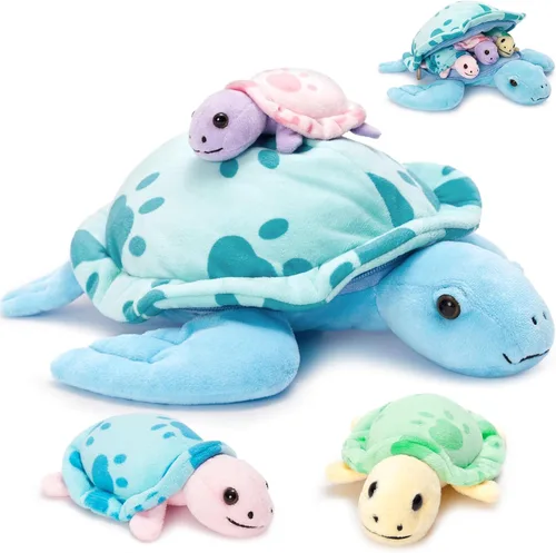 Miniatura 7 de Muiteiur Juego de animales marinos suaves de felpa con casa de conchas marinas de felpa, incluye tortuga de peluche, langosta, cangrejo, delfín, pez