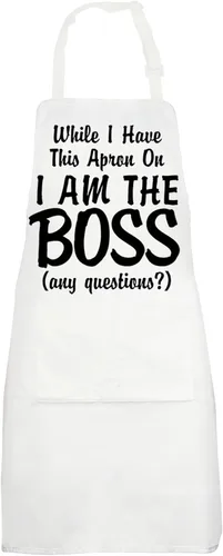G2TUP Delantal de cocina con texto en inglés «The Real Boss Apron While I Have This Apron On I Am The Boss», regalos de chef