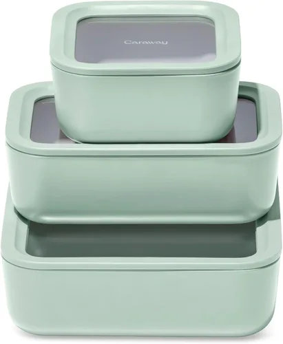 Miniatura 10 de Caraway - Juego de 3 recipientes de vidrio, almacenamiento de alimentos, 10/6.6 /4.4 tazas, revestimiento de cerámica, no tóxico, antiadherente