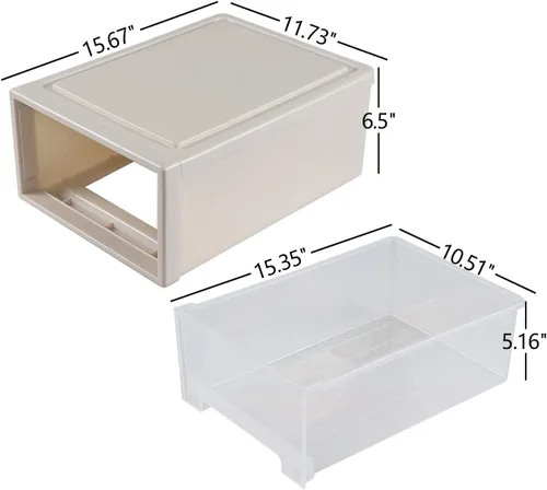 Miniatura 3 de Gloreen Cajón de almacenamiento de plástico de 18 L, cajas de cajones de escritorio apilables, paquete de 3