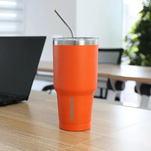 Miniatura 7 de BJPKPK - Vaso térmico de acero inoxidable de 30 onzas con tapa y pajilla, reutilizable, para viaje, café, color rojo ladrillo Ladrillo rojo-30oz