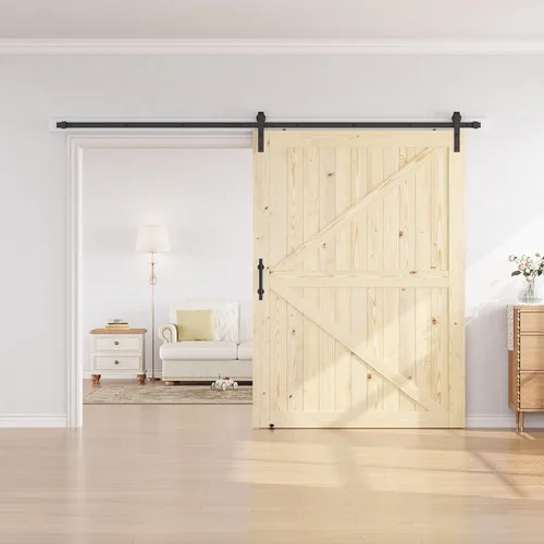 Miniatura 4 de SMARTSTANDARD Puerta corredera de granero de 54 x 84 pulgadas con kit de herrajes para puerta de granero de 9 pies incluido, puerta de madera maciza
