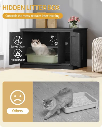 Miniatura 3 de Hzuaneri Caja de arena para gatos con cojín, mueble oculto con divisores extraíbles, entrada reversible lado izquierdo o derecho, casa para gatos