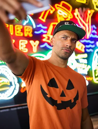 Miniatura 4 de Camisa de calabaza de Halloween para hombre, disfraz de Jack O Lantern para hombre