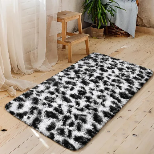 Miniatura 9 de Amearea Soft Small Leopard Rugs for Bedroom, 2x4 Feet Fluffy Black and White Runner Rugs, Comfy Cheetah Print Throw Rug Faux Fur Animal Print Rug